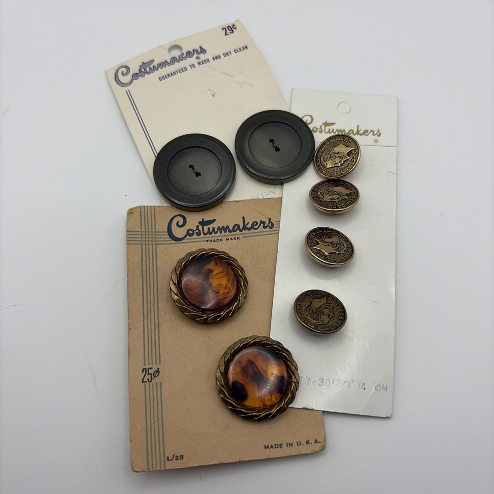 Vintage Costumakers Lot of Vintage Buttons - Assorted Sizes and Colors on Cards